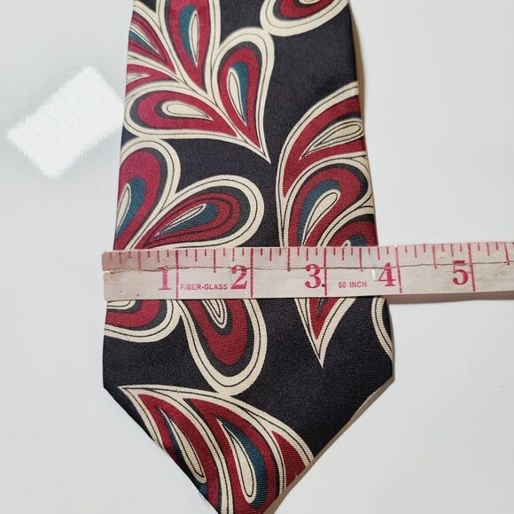 Vintage Black Geometric Artsy Scroll Print Raymond Levine Silk Neck Tie - Picture 2 of 9